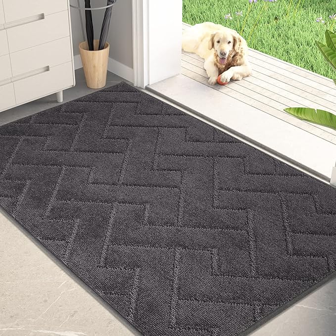 PURRUGS Dirt Trapping Door Mat 34" x 59", Non-Slip Machine Washable Entry Rug, Dog Doormat, Indoor Front Door Mat, Super Absorbent Entryway Rug for Muddy Shoes & Paws, Charcoal by PURRUGS