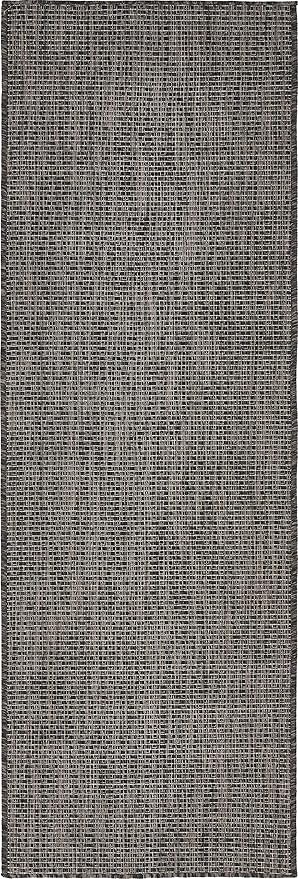 Unique Loom Collection Casual Transitional Solid Heathered Indoor/Outdoor Flatweave Area Rug (2' x 6' 1" Runner, Black/Ivory) by UniqueLoom
