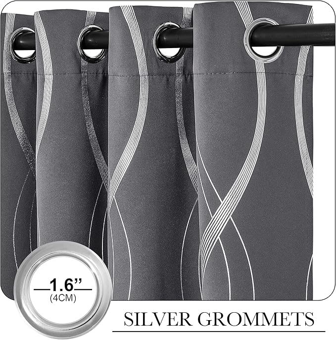 NICETOWN Extra Long Blackout Curtains for Large Window, Grey, 52" x 102", 2 Panels, Foil Printed Wave Lines Energy Saving Thermal Insulated Blackout Draperies for Kids Nursery Boys Bedroom - Image 3