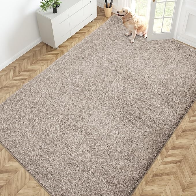 PURRUGS Easy Care Area Rug 6ft x 9ft, Non-Slip Washable Entryway Rug, Stain Resistant Accent Rug for Hallway, Living Room, Bedroom and Mudroom, Taupe by PURRUGS