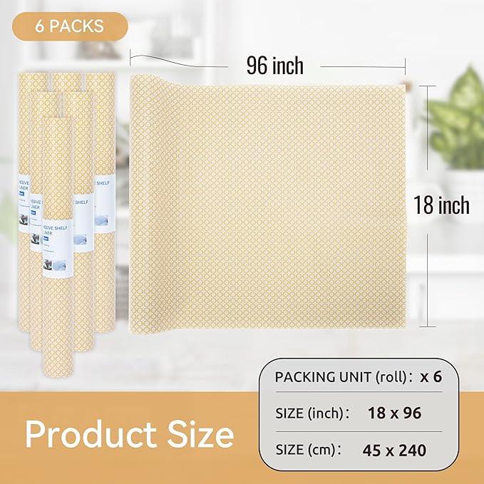 FIFTY FEET 18"x96" Non-Adhesive Shelf Liner for Kitchen Cabinets and Drawers, Washable Non-Slip PVC Cabinet Liner (Yellow Circle)(6 Roll) - Image 5