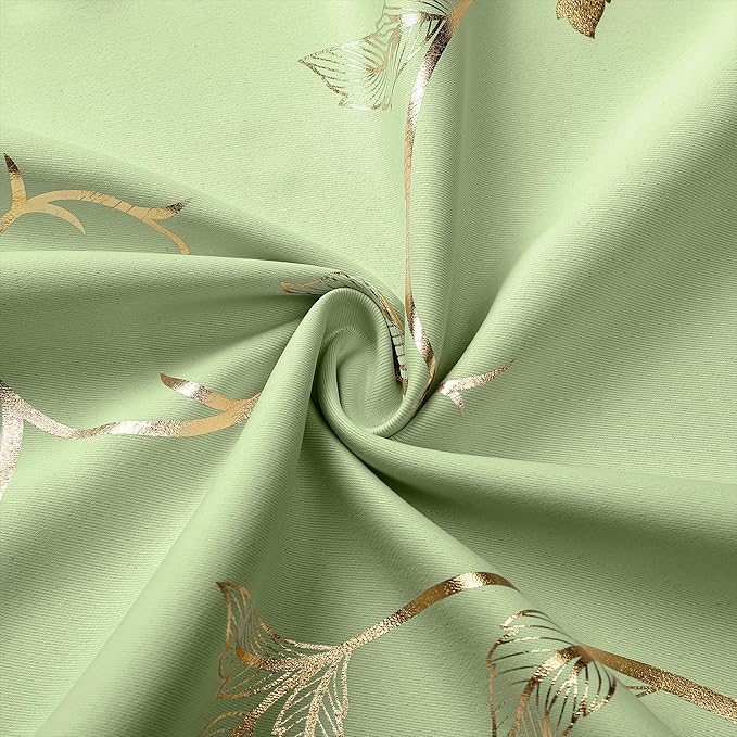 BUHUA Blackout Curtains Gold Foil Print Flower Vine Grommet Drapes, Room Darkening Thermal Insulated Curtains, Noise Reducing Curtain for Bedroom, Grass Green, 52Wx63L, 2 Panels - Image 7