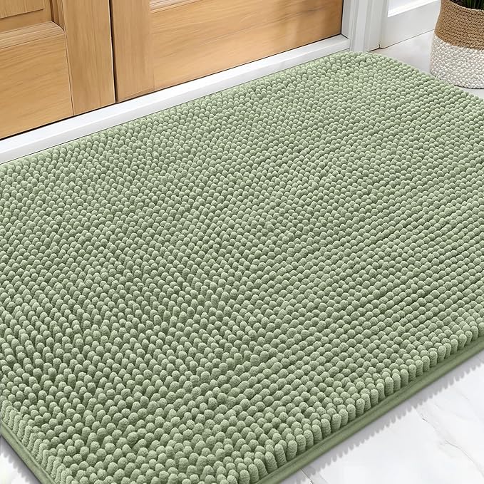 OLANLY Dog Door Mat for Muddy Paws 34x21, Absorbs Moisture and Dirt, Absorbent Non-Slip Washable Doormat, Quick Dry Chenille Mud Mat for Dogs, Entry Indoor Entryway Carpet for Inside Floor, Sage Green by OLANLY