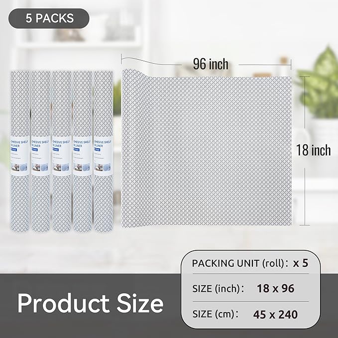 FIFTY FEET 18"x96" Non-Adhesive Shelf Liner for Kitchen Cabinets and Drawers, Washable Non-Slip PVC Cabinet Liner (Black Circle)(5 Roll) - Image 5