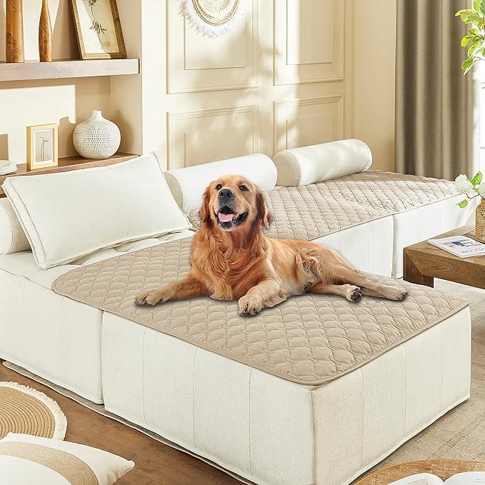 gogobunny 3X Stronger Waterproof Pet Blanket, Scratch Proof Furniture Protector for Dogs Cats, Reversible Cover 40x50 Inch, Dark Beige by gogobunny