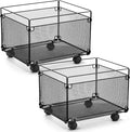 Harloon 2 Pack Mesh Rolling File Carts with Wheels Hanging Files Metal File Crate Organizer Black Rolling Organizer Foldable Storage Cart Box for Folders Office Supplies, Black, 15" x 13" x 10" by Muasung