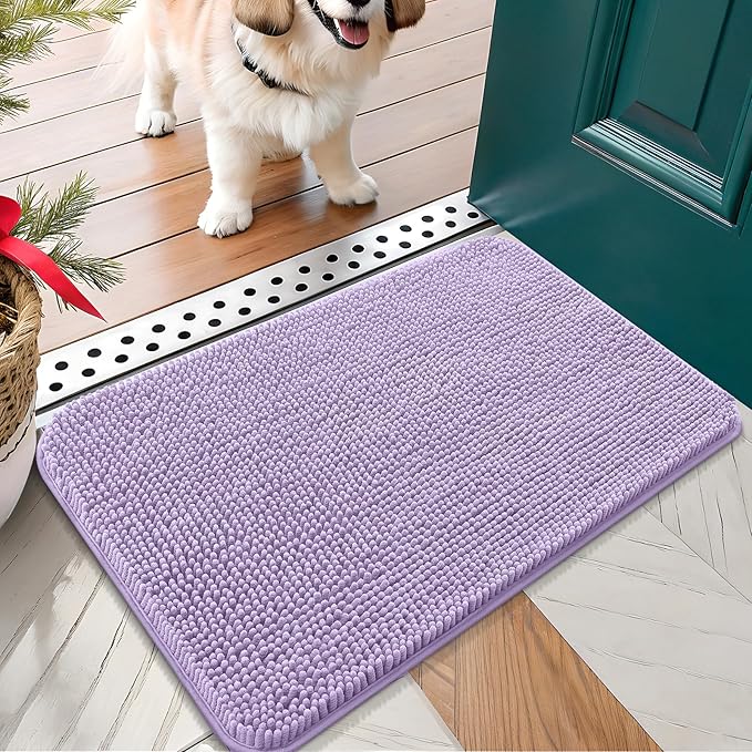 OLANLY Dog Door Mat for Muddy Paws 24x16, Absorbs Moisture and Dirt, Absorbent Non-Slip Washable Doormat, Quick Dry Chenille Mud Mat for Dogs, Entry Indoor Entryway Carpet for Inside Floor, Lavender by OLANLY