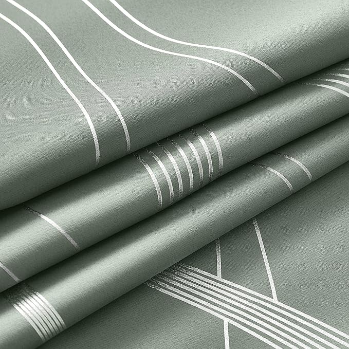 NICETOWN Greyish Green Curtain Panels for Bedroom, 2 Panels, 52 x 84 inch, Thermal Insulated Wave Line Foil Print Design Drapes for Patio Sliding Glass Door Spring Home Decor - Image 8