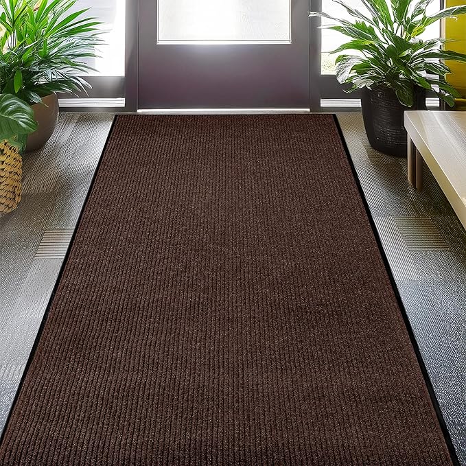 MaxMat® Heavy Duty Entry Floor Mat - Large Commercial, Indoor/Outdoor, Waterproof, Easy to Clean, Low-Profile Door Mat (4 x 6 Feet, Brown, MXM-RIB0046BR) by MaxMat