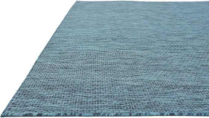 Unique Loom Collection Casual Transitional Solid Heathered Indoor/Outdoor Flatweave Area Rug (8' x 11' 4" Rectangle, Teal/Navy Blue) - Image 7