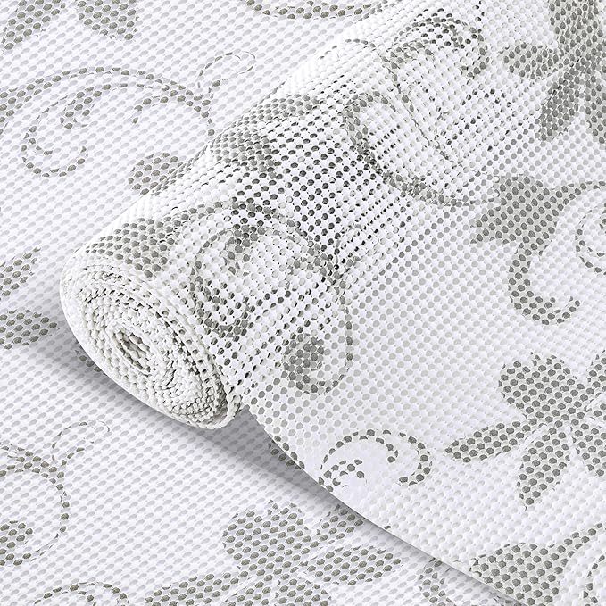 Shelf Liners for Cabinets-Drawer Liner Cabinet Liners for Shelves Kitchen,Non-Adhesive,Non-Slip,White Floral,12 in x 10Ft (120 inch) by vortiara
