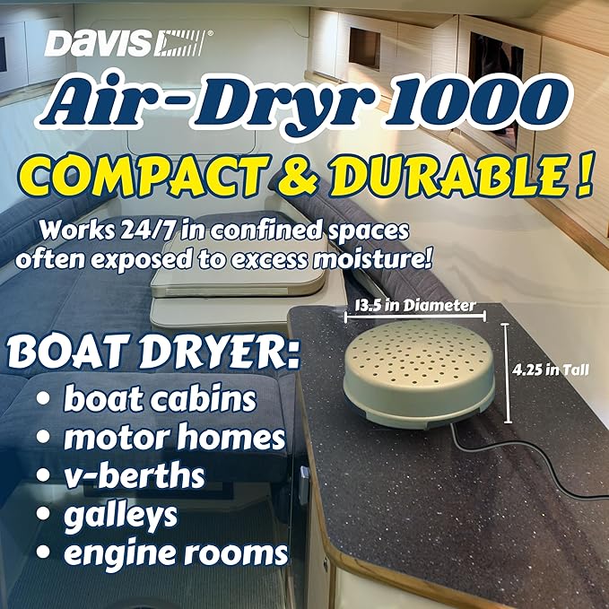 Davis Instruments Air-Dryr 1000 Dehumidifier Bundle (2 Pack) Quiet Boat Dehumidifier for Moisture Problems and Wet Air Solution - Portable Space Heater for RV or Campers - Compact Electric Boat Heater - Image 3