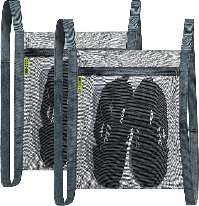 Sneaker Wash & Dry Net Bag for Dryer, 15.7x13.8 Inch Large HoneyComber Mesh Bags with Zipper and Strap for Shoes, Clothing, Laundry Reused Bag Tool (2Pcs Grey) by Gocohhi