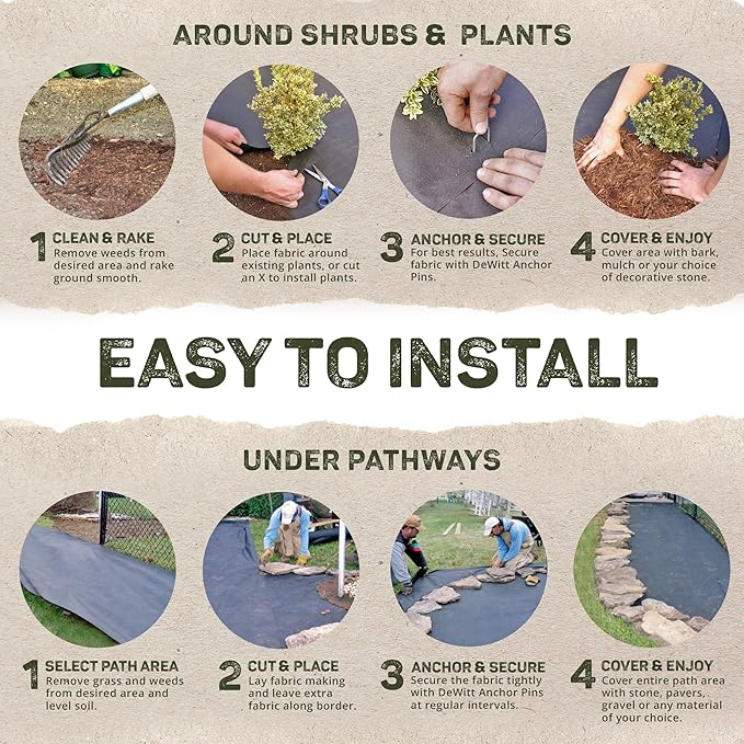 Dewitt 4-Pack Pro-5 Weed Barrier Fabric 5 oz, 5 x 250 Feet – Heavy-Duty Woven Landscape Ground Cover Mat for Raised Garden Bed, Greenhouse Gardening, Outdoor Landscaping, and Commercial Planting - Image 5