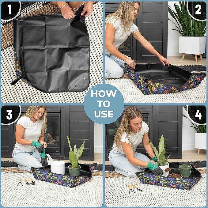 Indoor Gardening Tools Set with 28.7" Waterproof Plant Potting Mat - Image 4