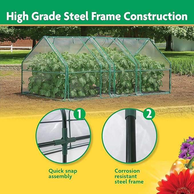 Miracle-GRO Mini Greenhouse 3’ x 8’ x 3’ Outdoor Mini Greenhouse Plant Tent, All-Season Compact Plant Growth Accelerator with PVC Cover and Zipper Panels, Clear - Image 4