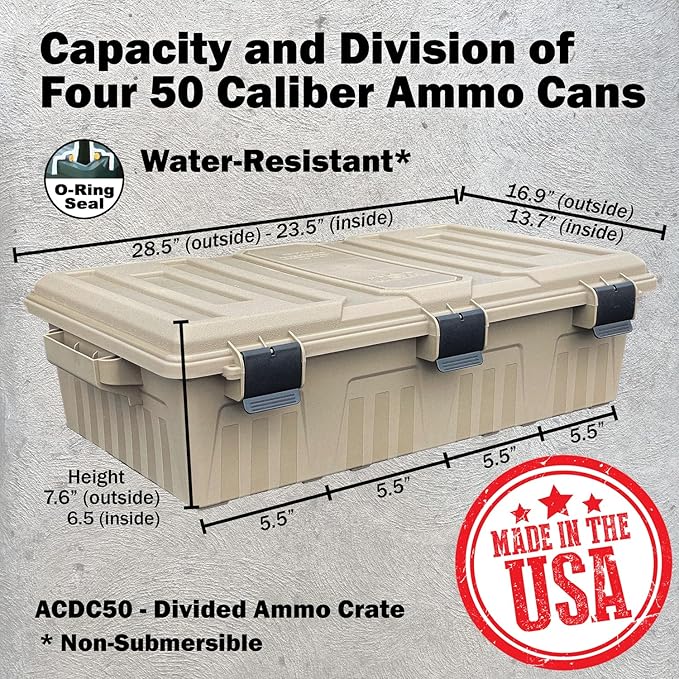 MTM ACDC50, Divided Ammo Crate Utility Box, Water Resistant, Ammo Storage Box, Lockable Storage Keeping Ammo Safe, Survival or Hunting gear, Made in USA, Dark Earth - Image 9