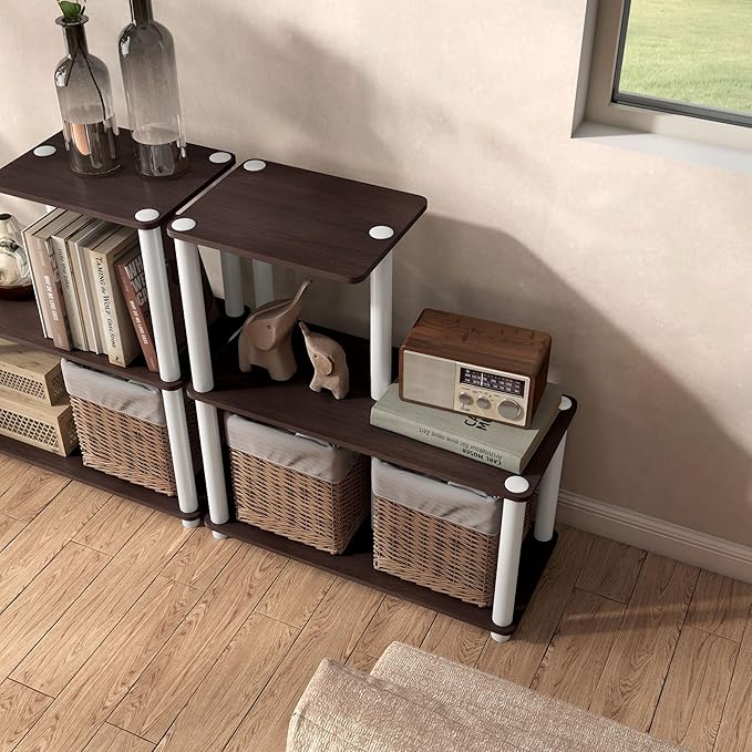 Homes: Inside + Out Apexa Modern 3-Cube Ladder Shelving Units, Collectibles Display Shelves, Easy Assembly Standing Shelf, Home Storage Organizer for Living Room, Bedroom, Office, Espresso - Image 15