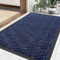 Smiry Front Door Mat Outside Entrance, Heavy Duty Sturdy Natural Rubber Doormat, Trap Dirt and Moisture, Easy Clean Low Profile Mats for Indoor Outdoor Entry, Grid Geometric (35x23, Navy Blue) by Smiry