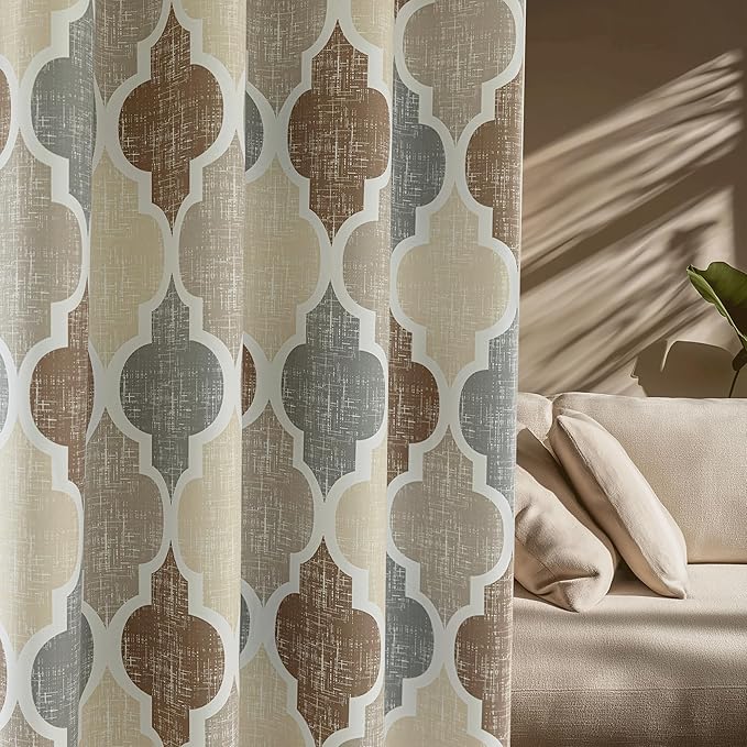Beauoop 100% Blackout Curtains 96 Inches Long 2 Panels for Bedroom Living Room Brown Grey Moroccan Geo Room Darkening Thermal Insulated Soundproof Grommet Top Window Treatments Drapes, 50x96 Set of 2 - Image 8