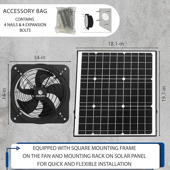Solar Powered Wall Mount Exhaust Fan, 35 Watt (for Home, Garage, Workshop, Greenhouse, RV, Outdoor Garden, etc.) - Image 5