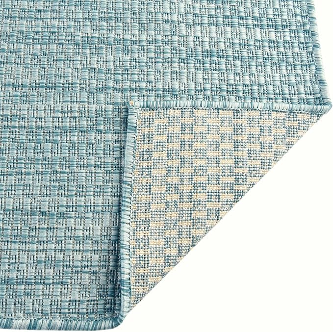 Unique Loom Collection Casual Transitional Solid Heathered Indoor/Outdoor Flatweave Area Rug (6' 1" x 9' Rectangle, Aquamarine/Ivory) - Image 8