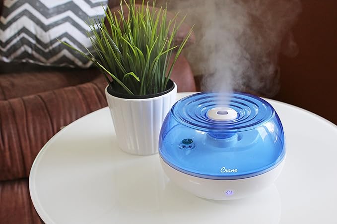 Crane Personal Ultrasonic Cool Mist Travel Humidifier and Vaporizer for Congestion Relief, 360° Adjustable Nozzle, Filter-Free .75 Liter Tank, Blue/White, Office Humidifier - Image 3