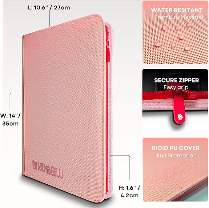 9 Pocket Trading Card Zip Binder - 360 Side Loading Pocket Binder for Colletible Games, Sport, TCG - Trading Card Binder - Gift Card holder for Boys and Girls - Pink card binder - Image 2