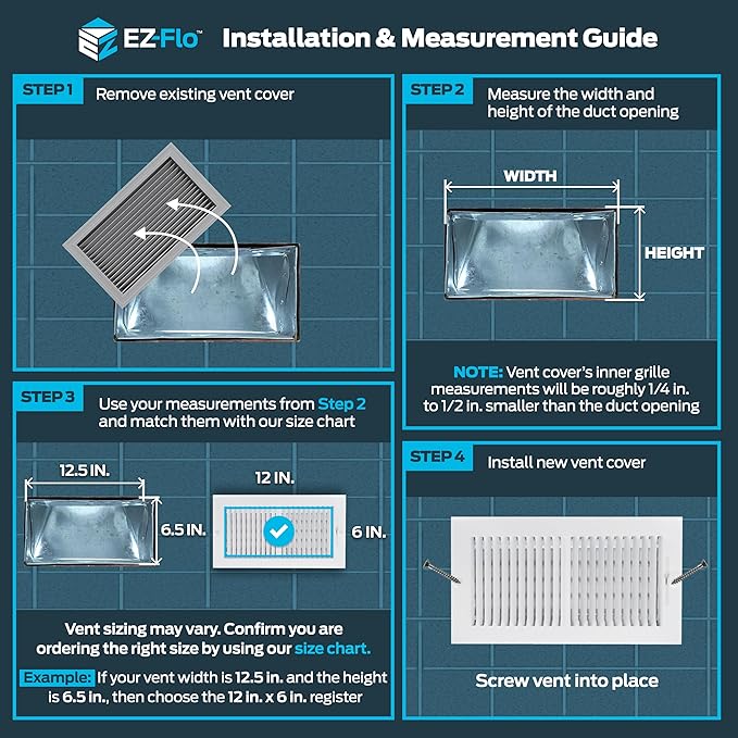 EZ-FLO 12 x 6 Inch (Duct Opening) Air Vent Cover for Wall or Ceiling, Two-Way Ventilation Register, Solid Steel HVAC Register Cover, White, 61612 - Image 3