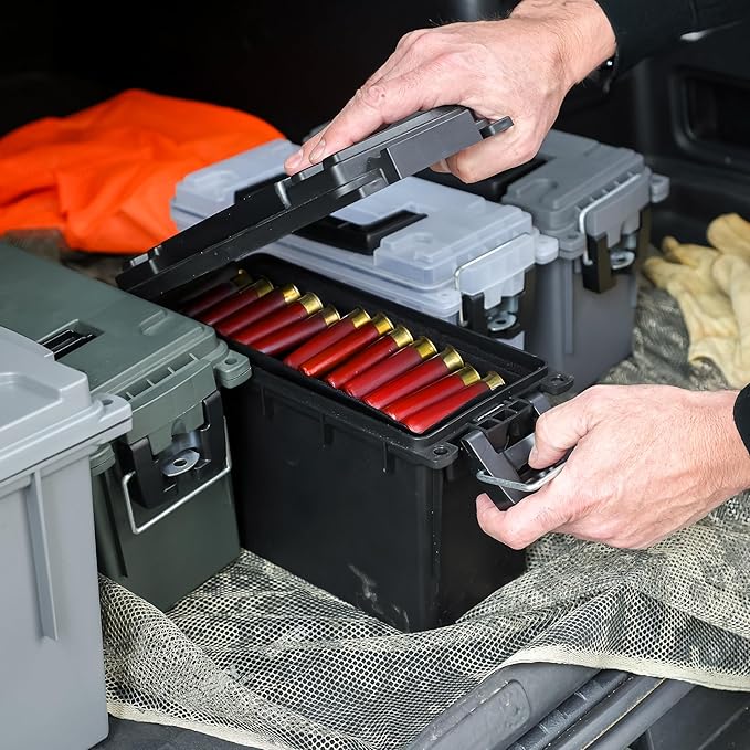 Sheffield 12790 2-Pack Ammo Storage Box, Stackable .30 Cal Field Boxes, Water and Dust Resistant, Lockable Storage Box with Handle, Secures Hunting Gear, Supplies, and Bullets, Made in USA, Black - Image 9