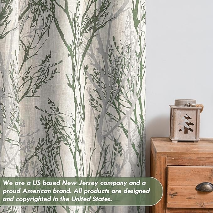 DriftAway Linen Printed Blackout Curtains Tree Branch Pattern Double Layer 90 Inches Long for Bedroom Thermal Insulated Summer Sound Lined Grommet Drapes for Living Room 2 Panels Loden Green/Linen - Image 6