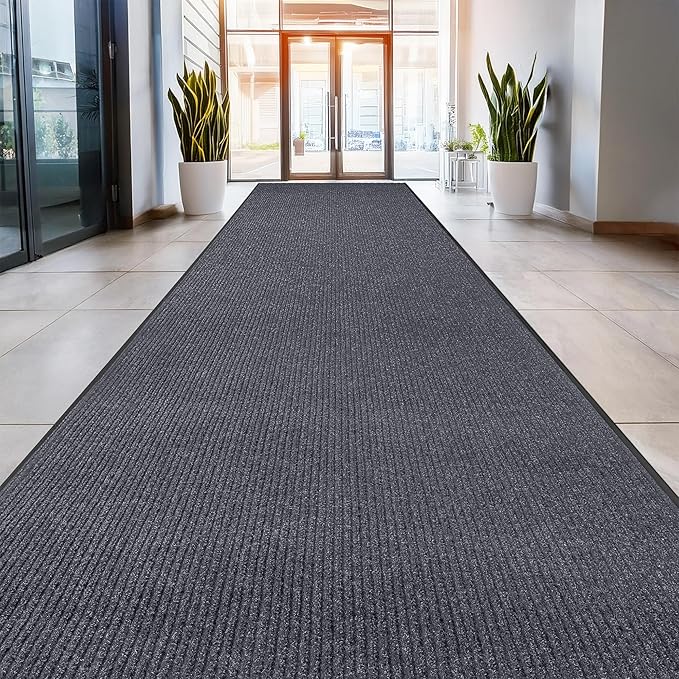 MaxMat® Commercial Entryway Mat - Large Rubber Heavy Duty Doormat, Indoor/Outdoor, Easy Clean, Waterproof Floor Mat (4 x 10 Feet, Grey, MXM-RIB0410GY) by MaxMat