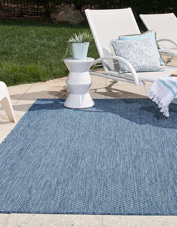 Unique Loom Collection Casual Transitional Solid Heathered Indoor/Outdoor Flatweave Area Rug (10' x 14' 1" Rectangle, Blue/Navy Blue) - Image 3
