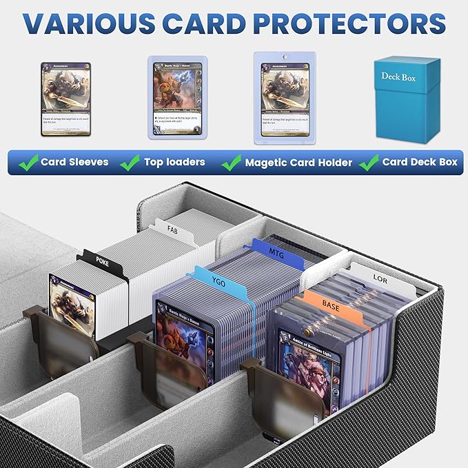 Card Storage Box For Trading Cards 1800+,Card Deck Box With 10 Dividers,6 Foam Stoppers,4 Supporters,Commander Deck Case Fit For Toploaders,MTG,YuGiOh,TCG and Magic Cards - Image 6