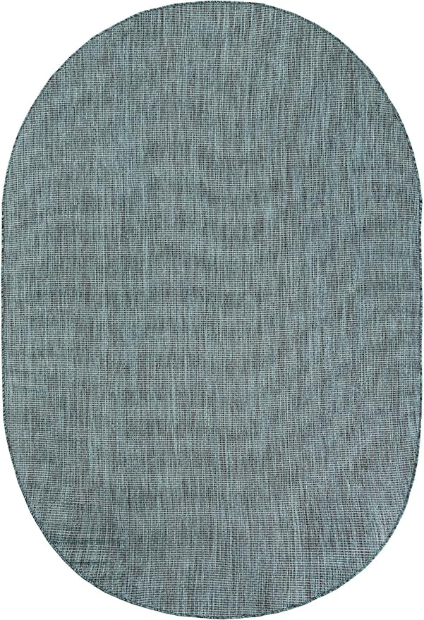 Unique Loom Outdoor Solid Collection Area Rug (6' 1" x 9' Oval Teal/Navy Blue) - Image 3