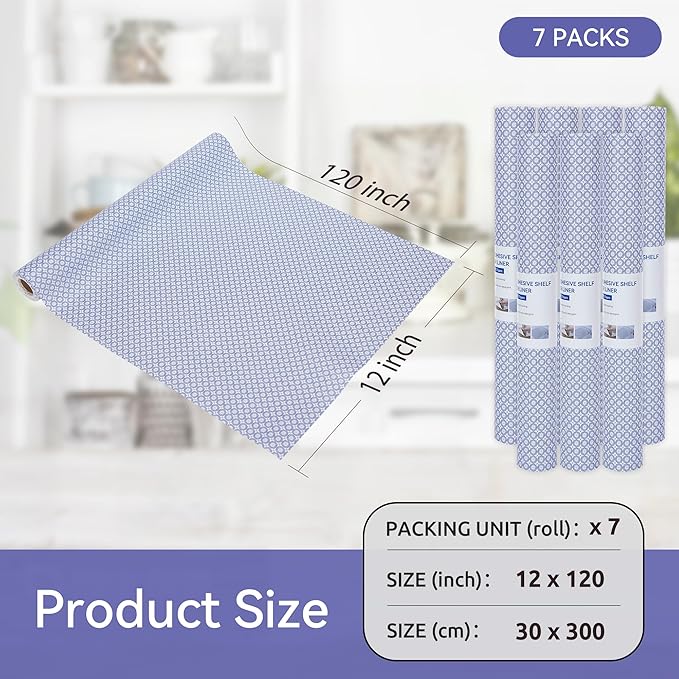 FIFTY FEET 12"x120" Non-Adhesive Shelf Liner for Kitchen Cabinets and Drawers, Washable Non-Slip PVC Cabinet Liner (Blue Circle)(7 Roll) - Image 5