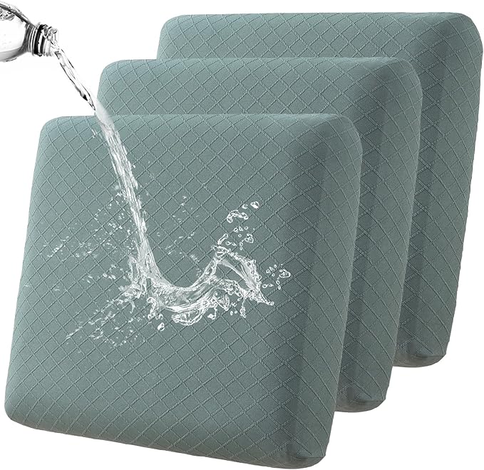 Fuloon Waterproof Seat Cushion Covers 3 PCS, Stretch Sofa Cushion Slipcovers Couch Covers Solid Washable Furniture Protector Suitable for Armchair Loveseat Sofa (Sage Green) by Fuloon