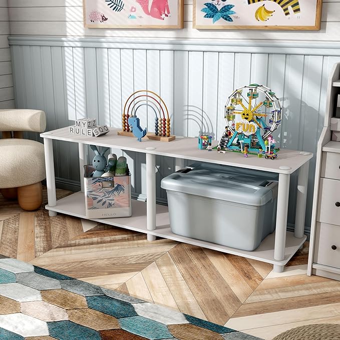 Homes: Inside + Out Apexa Modern 2-Tier Extra Wide Shelving Units, Collectibles Display Shelves, Easy Assembly Low Shelf, Home Storage Organizer for Living Room, Bedroom, Office, Taupe Grey - Image 14