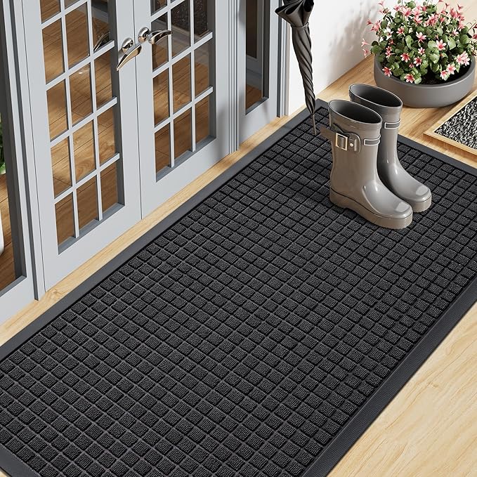 Smiry Front Door Mat Outside Entrance, Heavy Duty Natural Rubber Doormat, Non Slip, Trap Dirt and Moisture, Easy Clean, Low Profile Welcome Floor Mats for Indoor Outdoor Entry, 71x23 Inch, Black by Smiry