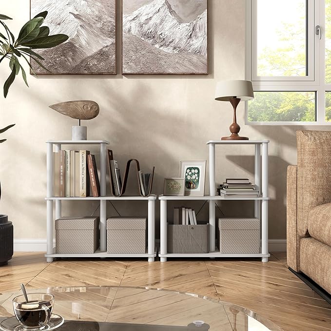 Homes: Inside + Out Apexa Modern 3-Cube Ladder Shelving Units, Collectibles Display Shelves, Easy Assembly Standing Shelf, Home Storage Organizer for Living Room, Bedroom, Office, Taupe Grey - Image 15