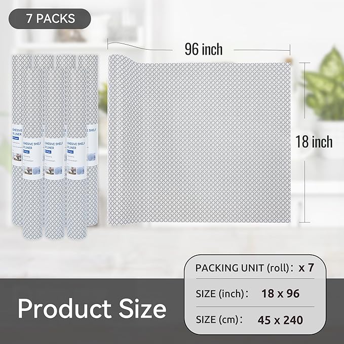 FIFTY FEET 18"x96" Non-Adhesive Shelf Liner for Kitchen Cabinets and Drawers, Washable Non-Slip PVC Cabinet Liner (Black Circle)(7 Roll) - Image 5
