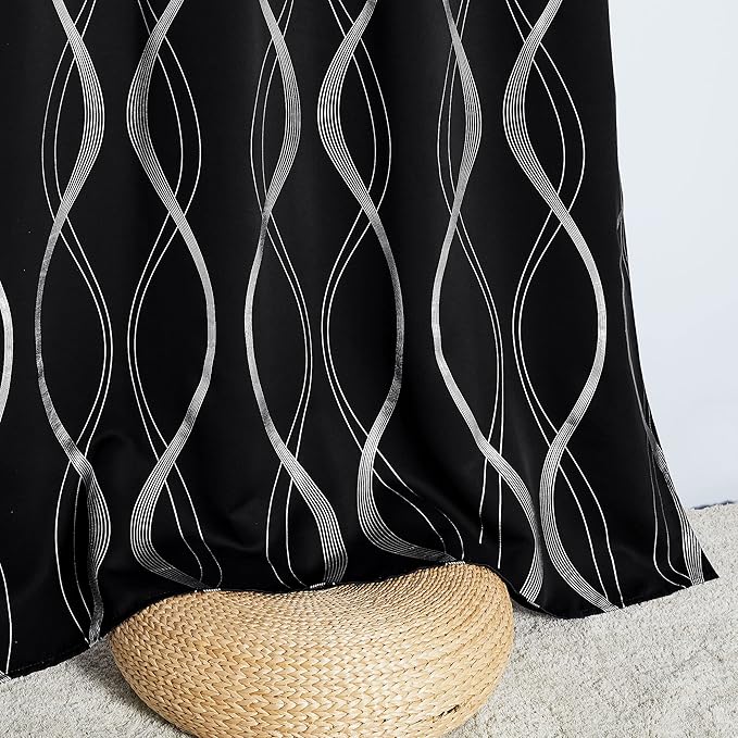 NICETOWN Black Out Window Curtains for Bedroom, Microfiber Noise Reducing Thermal Insulated Wave Line Foil Print Design Blackout Curtains for Office, Classroom (2 Panels, 52 x 54 Inch) - Image 7