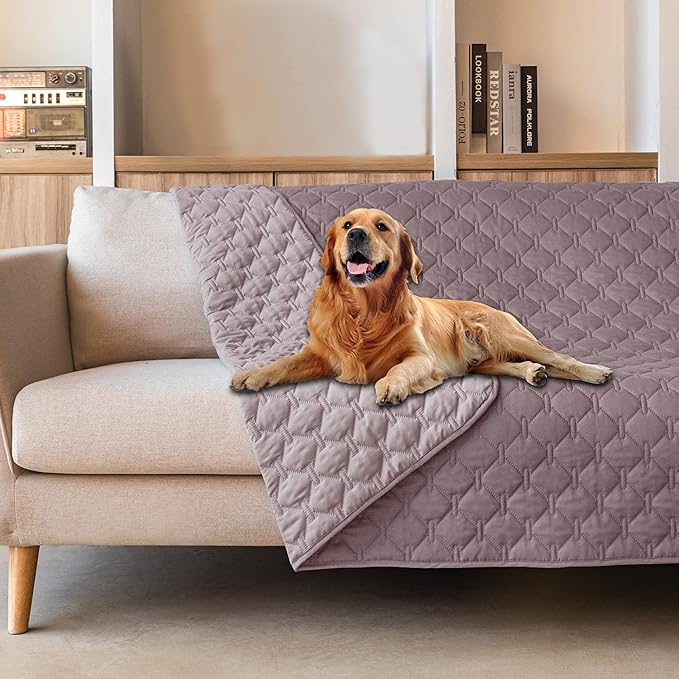 gogobunny 100% Double Sided Waterproof Dog Blanket Soft Pet Bed Cover Reversible Protect Furniture Couch Sofa Car for Puppy Large Dog Cat (Dark Sea Fog/Light Sea Fog, 52x82 Inch (Pack of 1)) by gogobunny