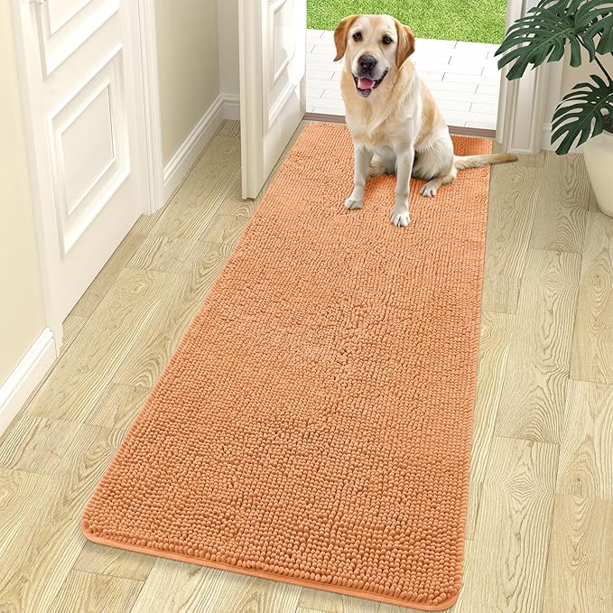 OLANLY Dog Door Mat for Muddy Paws 70x24, Absorbs Moisture and Dirt, Absorbent Non-Slip Washable Doormat, Quick Dry Chenille Mud Mat for Dogs, Entry Indoor Entryway Carpet for Inside Floor, Orange by OLANLY