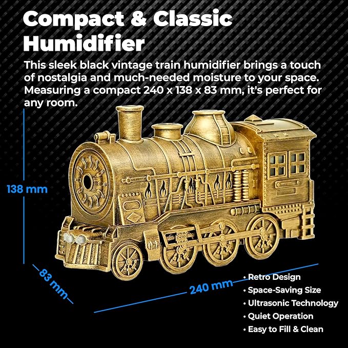 OMEO Gold Small Train Aromatherapy Humidifier & Essential Oil Diffuser - Dual Mist, Quiet Ultrasonic, 300ML Tank, Remote Control, LED Light, Air Purifier for Home, Office, and Bedroom Use - Image 8