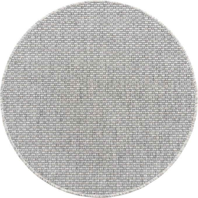 Unique Loom Collection Casual Transitional Solid Heathered Indoor/Outdoor Flatweave Area Rug (3' 3" Round, Light Gray/Ivory) - Image 8