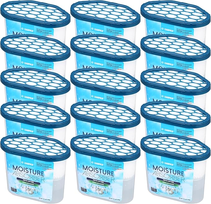Moisture Absorber Fresh Cotton 10.5 oz/300g | Removes Moisture, Damp & Humidity | Odor Absorber With Fresh Cotton Fragrance | Moisture Trap for Bathroom, Closet, Kitchen | Set of 15 by Zarpax