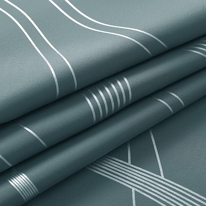 NICETOWN Blackout Curtains Panels for Living Room, Greyish Blue, 52" Wide x 84" Long, 2 Panels, Sound Reducing Thermal Insulated Wave Line Foil Print Design Curtains for Patio Sliding Glass Door - Image 8