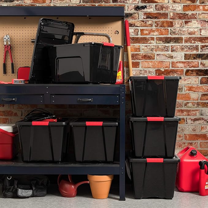 IRIS USA 54 QT Plastic Storage Box with Lid and Latches - 6 Pack - BPA-Free, Garage Organizing Solution, Durable Nestable Stackable Containers, Secure Pull Handle - Black - Image 3
