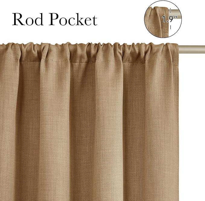 NICETOWN Caramel Faux Linen Room Darkening Rod Pocket Curtains 63 inch Length, W42 x L63, Light Blocking Thermal Insulated Noise Reducing Drapes for Bedroom Living Room Farmhouse Decor, 2 Panels - Image 2